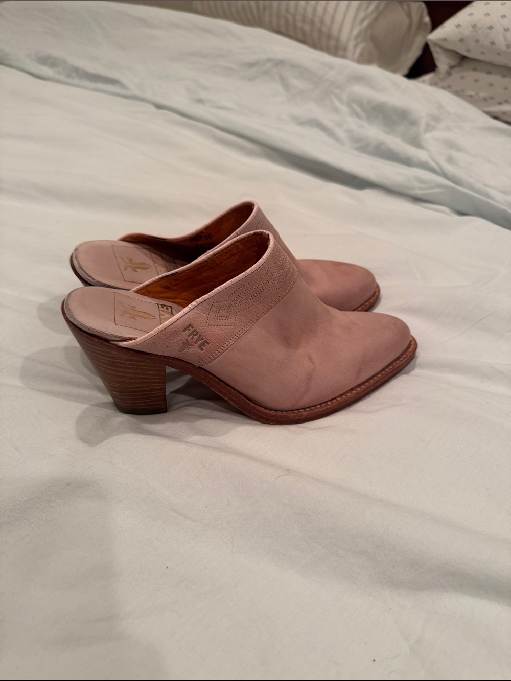 FRYE Pink Leather Slip-On Mule Heels